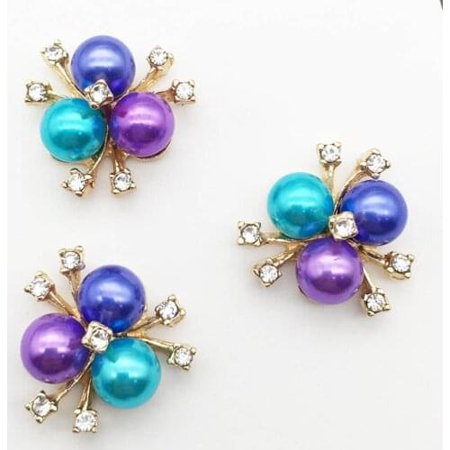 10pcs/lot Rhinestone Pearl Buttons For Girl Hair Wedding Invitation Card Crystal Sewing Buttons Dress Crafts Jewelry Accessories