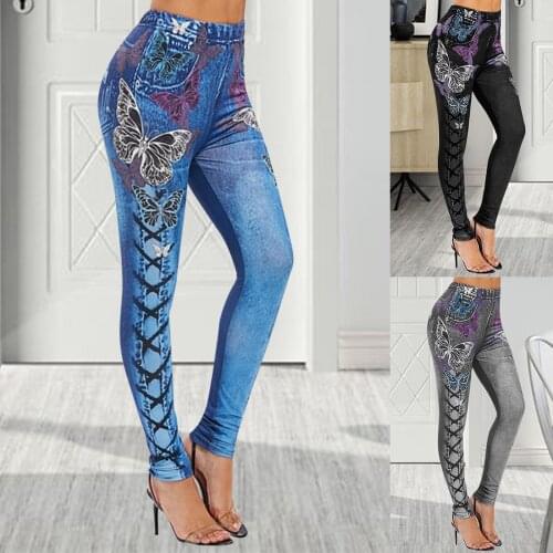 Push Up Seamless High Waist Jeans Printed Leggings Women Elastic Jogging Pants Leggins Stretch well Plus Size Yoga Pants 5XL