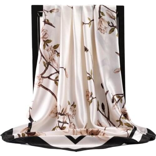 2021 Female New 90X90CM Handkerchief Popular Summer Sunscreen Square Shawls Korean Print Silk Scarves Fashion Dustproof Bandanna