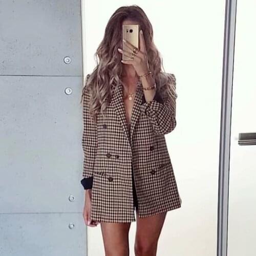 Ardm Office Ladies Khaki Plaid Tweed Vintage Double Breasted Pockets Oversized Female Coat Za Clothes 2020 Outerwear Tops