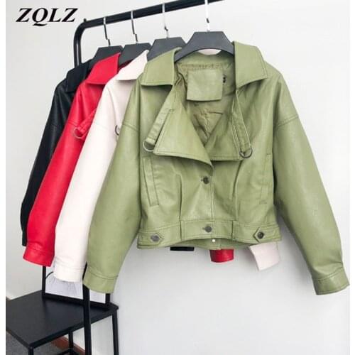 ZQLZ Faux Leather Jackets Women 2021 New Turndown Collar Pu Motorcycle Overcoat Mujer Loose Punk Biker Leather Coat Female