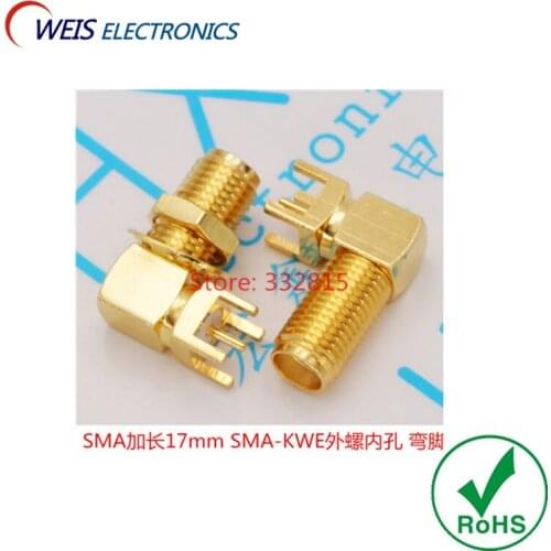 10PCS Longer 17mm SMA female Thru Hole plug Right Angle 90 DEGREE ( SMA-KWE ) PCB Mount connector RF adapter Free Shipping