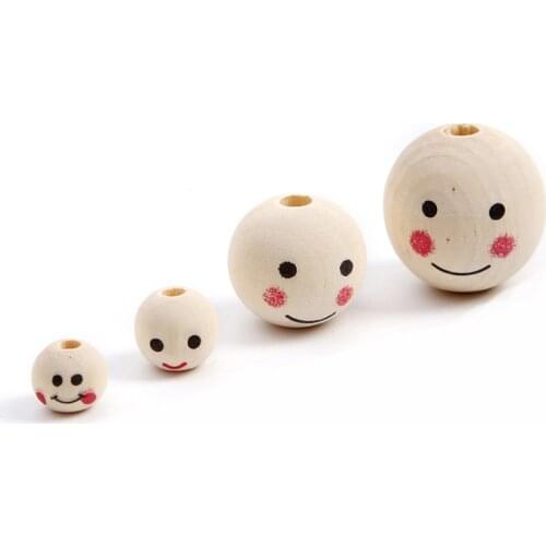 New 20Pcs Natural Color Smiling Wooden Beads For Charm Bracelet Eco-Friendly Wood Beads Lead-Free Ball
