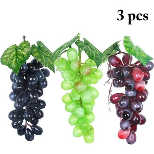 3Pcs Lifelike Simulation Fruit Plastic Fake Grape Bunch Shooting Props Home Rattan Decorative Grape Bunch Home Hanging Decor