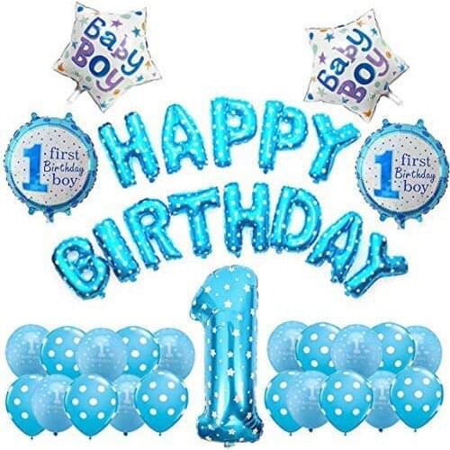 38pcs/set Blue First Happy Birthday Balloons Set Baby One Year Old Party Decoration Boy Girl My 1st Latex Ballon Decor Supplies