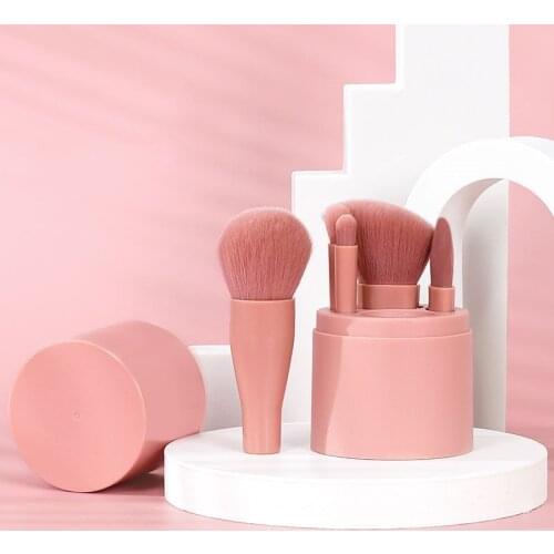 5pcs Mini Cosmetic Brushes Sets Translucent Boxed Mirror Blusher Face Powder Brush Makeup Brush Easy To Carry Make Up Tools