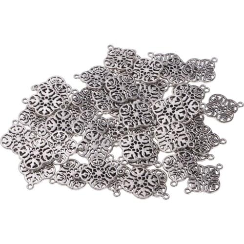50pcs Alloy Filigree Flower Charms Pendant Retro Mix For Jewelry Crafting