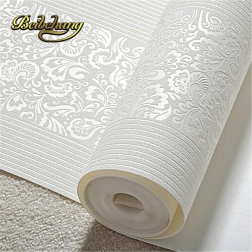 Beibehang Modern minimalist vertical stripes flocking 3D stereoscopic study bedroom living room wallpaper shop for the corridor