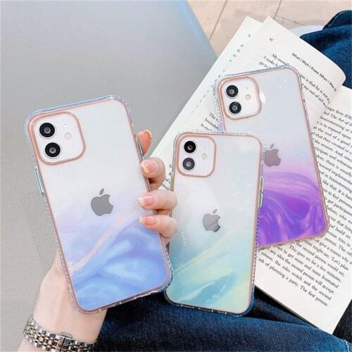 Watercolor Painting Marble Phone Case For iPhone 12 Pro 11 Pro Max X XR XS Max 7 8 Plus SE 2020 Clear Shockproof Hard PC Cover
