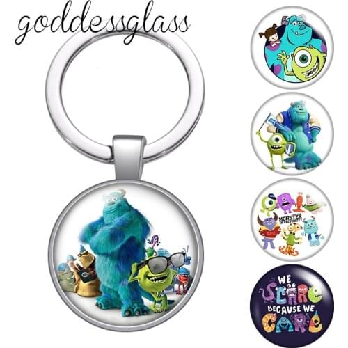 Disney Monsters inc Mike James glass cabochon keychain Bag Car key chain Ring Holder Charms keychains gift