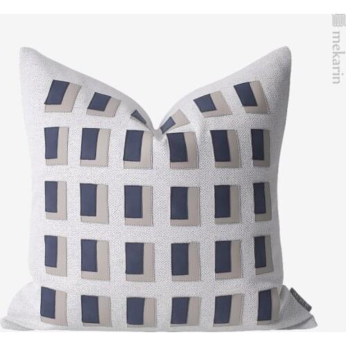 Cotton and linen square stitching leather three-dimensional cushion farmhouse home decor Japanese style throw pillow