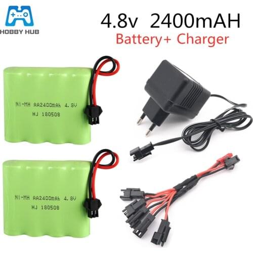 Hobby Hub 4.8V 2400mAh AA Battery with Charger for Remote Control Car Gun Trucks lighting 4.8 v nimh Electric toys battery