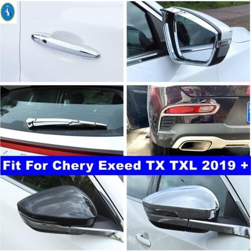 Chrome / Carbon Fiber Look Rearview Mirror Rain Eyebrow / Rear Fog Lights / Handle Cover Trim For Chery Exeed TX TXL 2019 - 2021