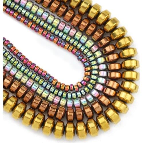 Natural Stone Flat Cylinder Hematite Beads Blue,Gold,Green Round Spacer Loose Beads For Jewelry Making 3/4/6/8MM Diy bracelets