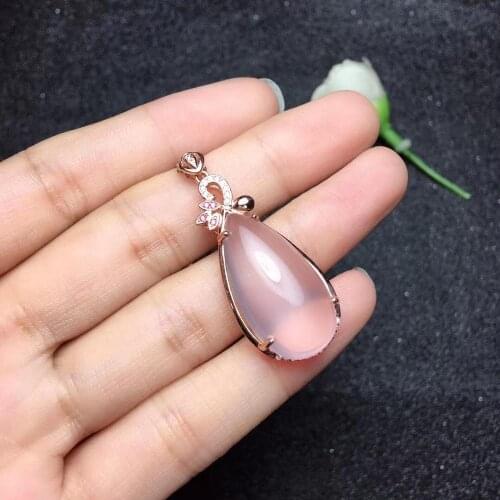 The Best birthday Gift 100% Natural And Real Rose Quartz necklace pendant 925 sterling silver Fine jewelry 13*25mm