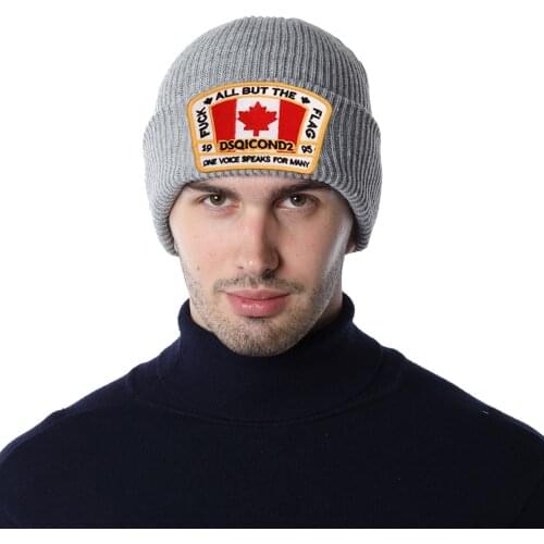 DSQICOND2 Skullies Embroidery Skiing Knitted Hats Maple leaf Women Men Winter Cap Warm Baggy Beanies Knit Skullies Bonnet Caps