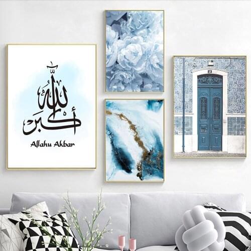 Morocco Dooration Vintage Poster Nordic Abstract Blue Golden Canvas Paints Wall Art Pictures For Living Room Bedroom Unstretched