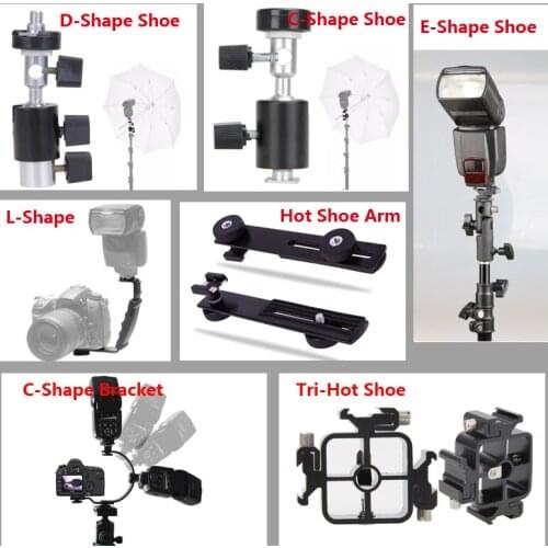 E Type Metal Flash Bracket Universal Hot Shoe Speedlite Umbrella Holder With 1/4" to 3/8" Screw Mount Swivel Adapter Light Stand