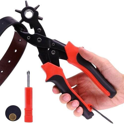 Multi-function punch pliers Belt Hole Puncher Revolving Eyelet Punch Pliers with Spare Accessories Punching Maintenance Tools