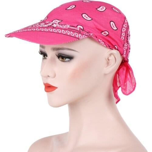 Fashion Cotton Head Scarf Visor Hat Wide Brim Sunhat Summer Beach UV Protection Sun Hats Female Casual Printed Flower Cap 2021