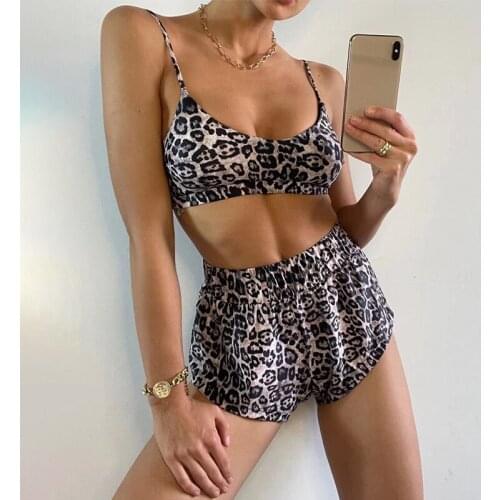 Mossha High waist short pants swimsuit Sexy leopard print bikini set Sport bandeau push swimwear women Vintage bathing suit New