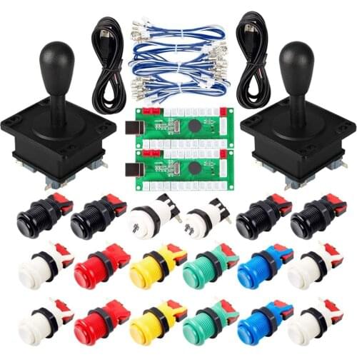 2 Player Arcade Game DIY Part USB Encoder to PC Games Ellipse Bat Joystick + Happ Type Arcade Push Buttons Multiple Colour Kits
