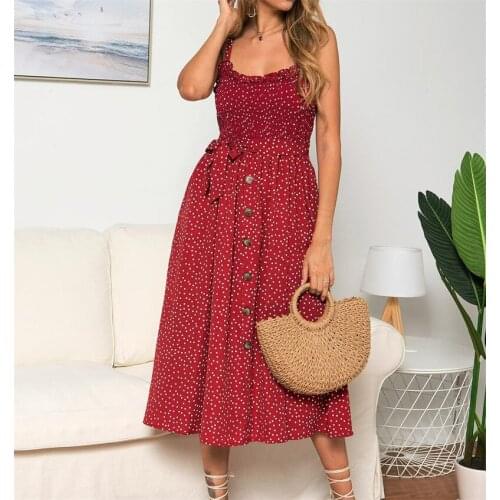 Sexy Summer Sleeveless Slip Dress Women Strapless Bow Button Loose Bandage Pleated Polka Dot Sundress Casual Backless Vestidos