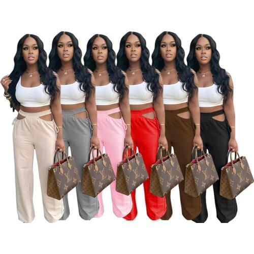 Casual Solid Wide Leg Pants Women Lounge Wear Elastic Waist Long Trousers Fashion Streetwear Korean Fashion Summer Clothings