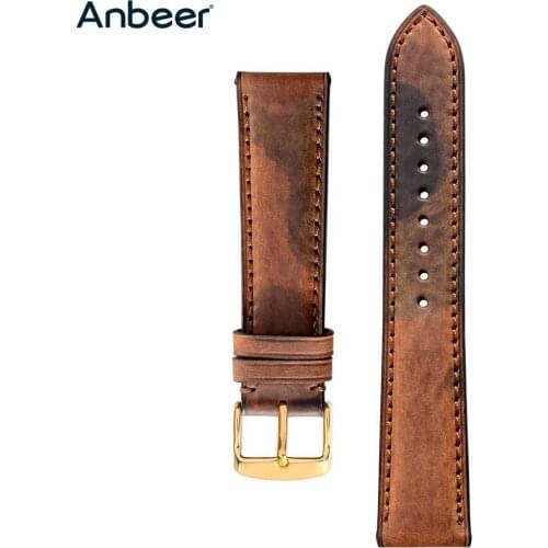 Anbeer Camouflage Watchband 18mm 20mm 22mm Genuine Leather Watch Strap Men Replacement Belt Wristband with Gold Buckle