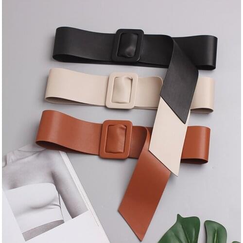 Spring Summer Soft PU Waist Belt Wide Corset Strap Double-faced PU Leather Adjustable Cinch Belt Non-Pin Buckle Femme Cinturon
