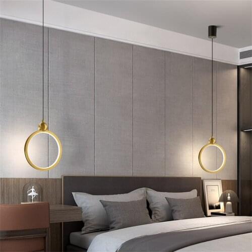 Nordic Simple Bedroom Bedside Pendant Light Kitchen Island Dining Room LED Chandelier Modern Black Gold Background Pendant Lamps