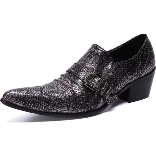 Classic Man Pointed Toe High Heels Dress Shoes Mens Genuine Leather Belt Buckle Wedding Shoes Male Oxford Formal Luxury Brand