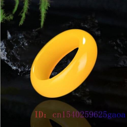 Yellow Jade Ring Charm Chinese Natural Jadeite Gemstone Gifts Fashion Crafts Hetian Amulet Jewelry Carved