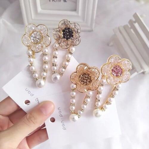Pearl Hairpin with Flowers on The Side Lovely Sweet Crystal Hairpin Net Red Temperament Duck Beak Hairpin Accessories