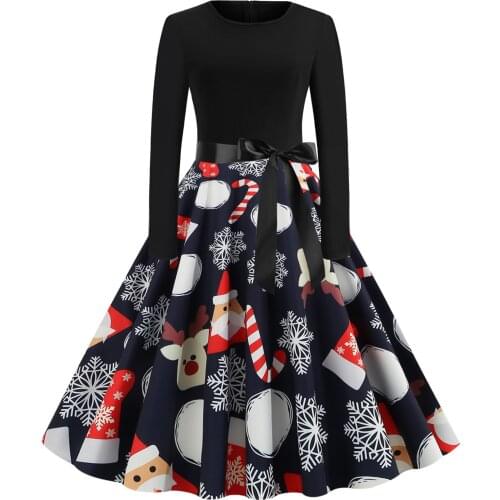 Dresses For Women 2021 Vintage Long Sleeve Christmas 1950s Housewife Evening Party Prom Midi Dress Vestidos Mujer Verano