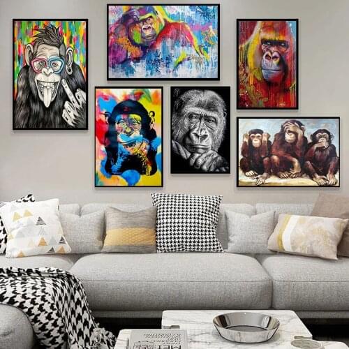 Animal color monkey painting art and print poster on canvas wall for home decoration pictures