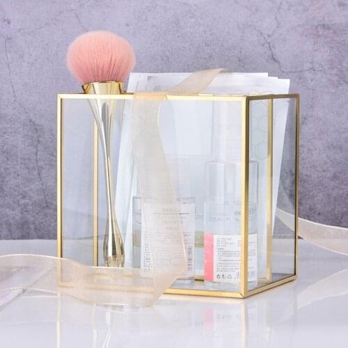 Gold Glass Makeup Brush Holder Storage Container Ring Earring Holder Clear Glass