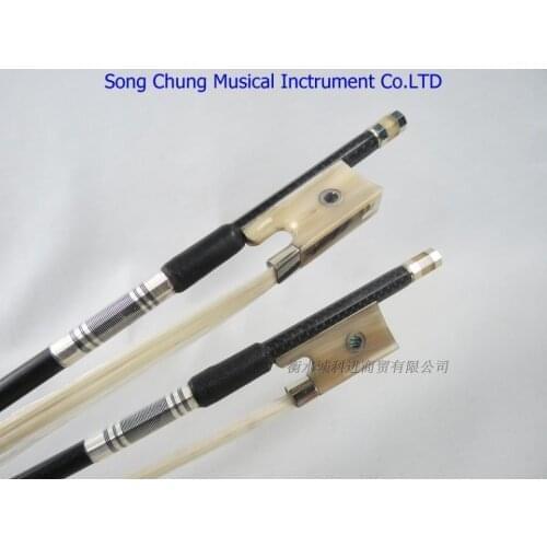 1PC strong plaid carbon fiber 4/4 violin bow white horn frog siberia horsetail nickel silver fittings