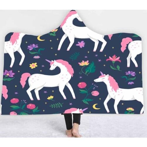 150x200cm Cute Cartoon Soft Unicorn Hooded Blanket Four Seasons Throw Blanket Sherpa Fleece Cartoon Wearable Blanket With Hat