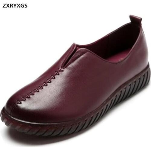 2021 New Spring Moms Genuine Leather Shoes Flat Soft Sole Comfortable Shoes Womens Sneakers Fashion Women Flats Casual Shoes