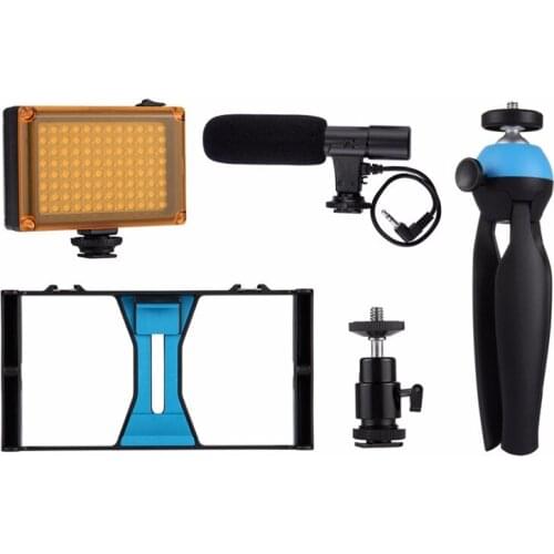 5 Sets Mobile Phone Video Rig + LED Studio Light + Video Microphone + Mini Tripod Mount Kits with Cold Shoe Tripod Head