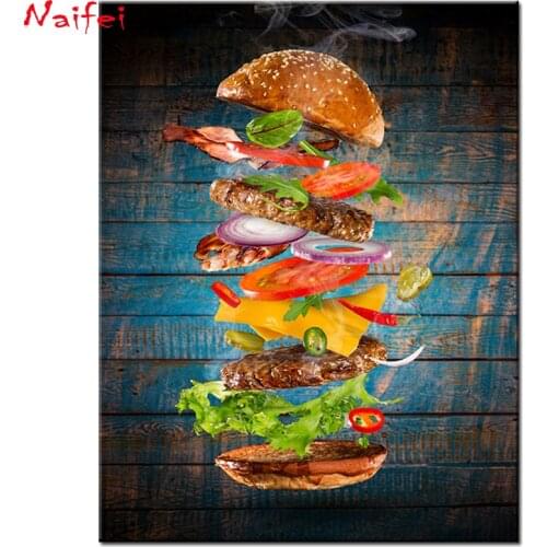 Diamond Embroidery 5D DIY Round Diamond Painting food Hamburger Full Square Mosaic Picture Of Rhinestone Kitchen Decoration Gift