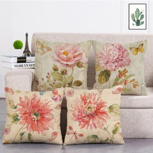 American idyllic flowers Printed Cushion Cover Linen Throw Pillow Car Home Decoration Decorative Pillowcase T356