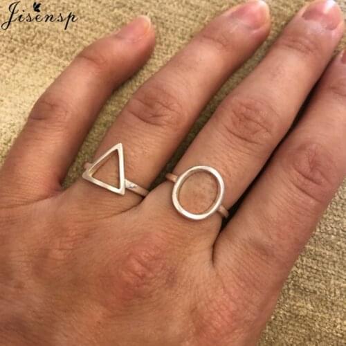 Bijoux 2020 Silver Color Geometric Rings for Women Girls Minimalist Jewelry Adjustable Round Triangle Finger Ring bague femme