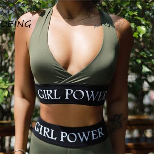 Letter Fitness Womens Bra Running Workout Push Up Paded Gym Clothing Crop Top Underwear