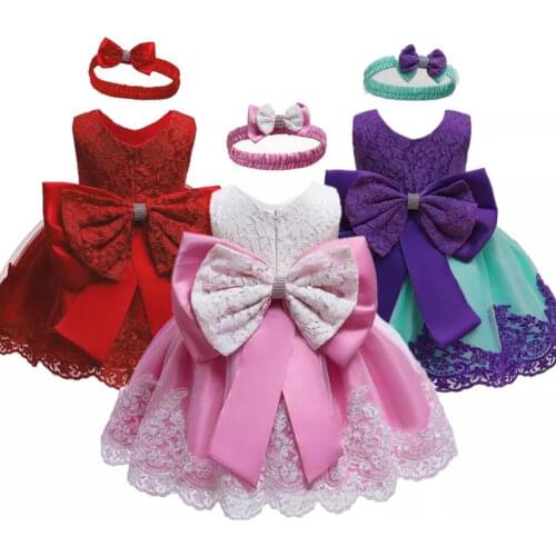 Toddler Bow Baby Girls Dress Party Princess Wedding Dress 1 Years Birthday Christmas Children Dress Kids Clothes Costume