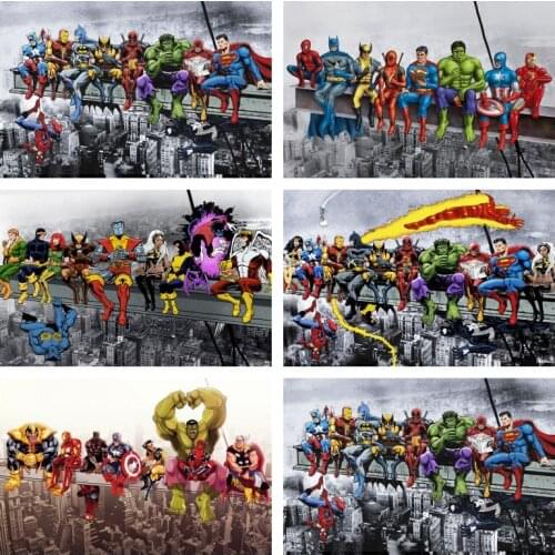 Disney Marvel Superheroes Lunch Atop A Skyscraper Canvas Art Paintings Poster Print Wall Art Picture Living Room Home Decoration