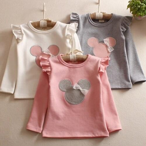 Girls'Long Sleeve T-shirt Childrens T-shirt Bottom-shirt Autumn 2019 Cartoon Embroidered T-shirt