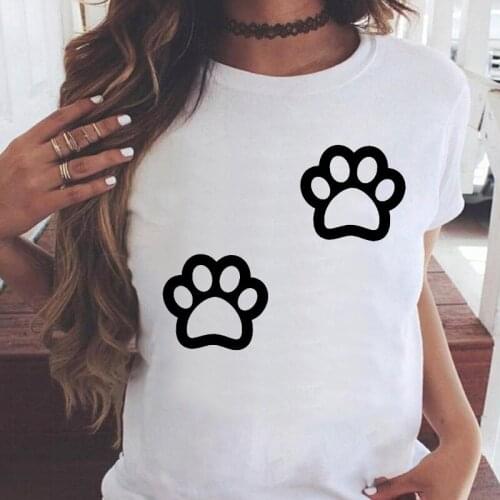 Women Graphic Dog Paw Cat Printing Summer Short Sleeve Casual Fashion Aesthetic Print Female Clothes Tops Tees Tshirt T-Shirt