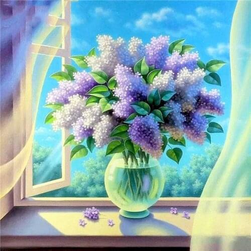 GATYZTORY 60x75cm Frame DIY Painting By Numbers Kits Purple Flower by Window Modern Home Wall Art Picture By Numbers